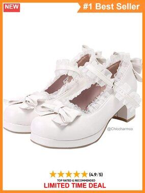 LUXMAX Women's Kawaii Mid Block Heel Mary Jane Pumps with Bow